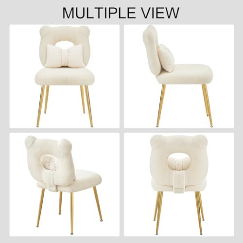 Furnimart Cute Vanity Chair, Bear Shape Makeup Chair with Backrest Pillow, Comfy Accent Chair Desk Chair Teddy fabric with Golden Metal Legs for Living Room/Dressing Room/Home Office Green - Image 9