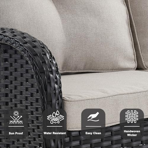 Patio Wicker Chairs Swivel Rocker – Outdoor Swivel Rocking Chairs Set of 2 with Rattan Side Table, Patio Swivel Glider Chair 3 Piece Patio Furniture Sets for Deck Porch Pool Brown/Blue - Image 44