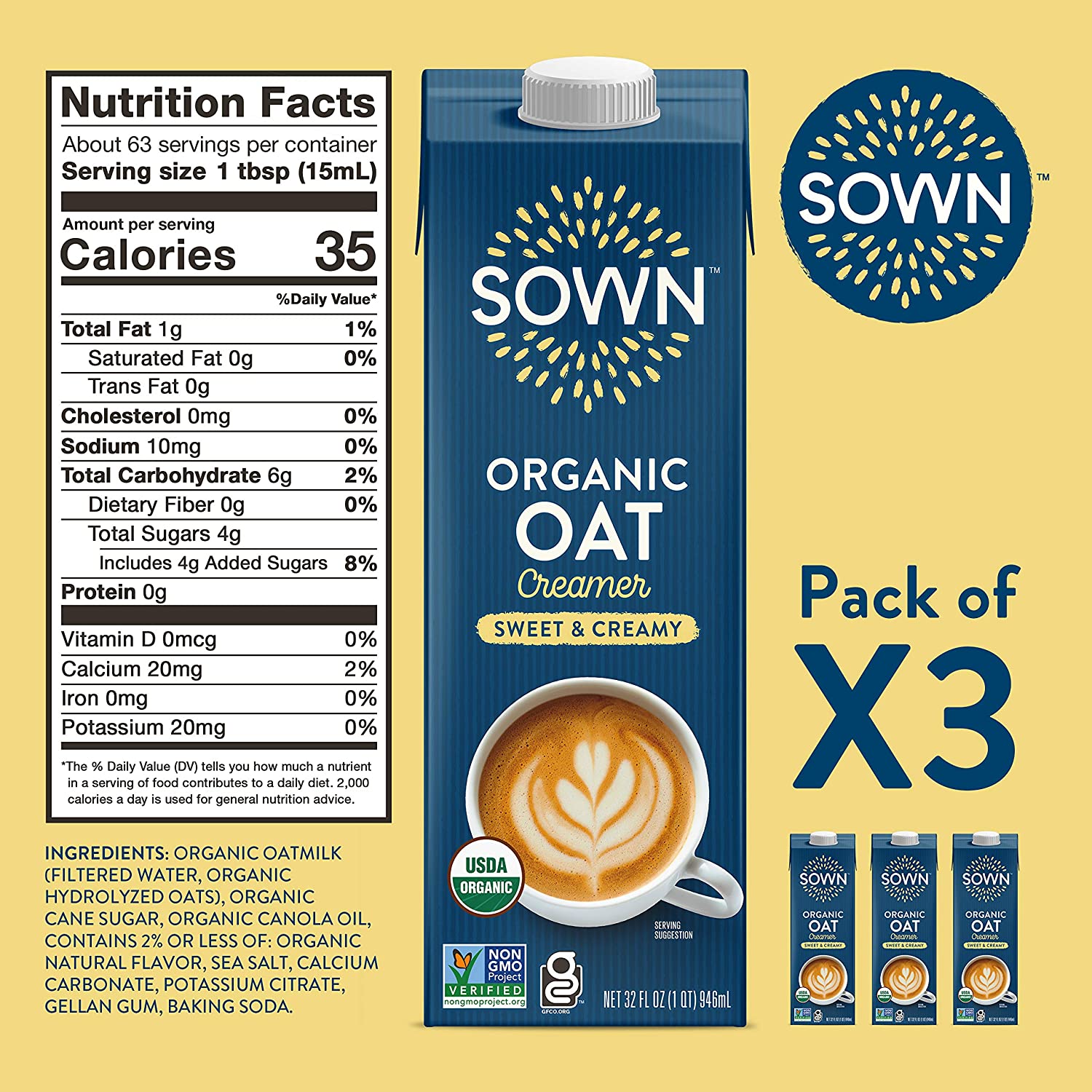 SOWN Organic Oat Creamer Unsweetened – Barista Oat Milk Non Dairy Coffee Creamer – Plant Based, Dairy-Free, Vegan, 0g Added Sugar, Gluten-Free, Non-GMO, Shelf Stable – 32oz (Pack of 6) - Image 28