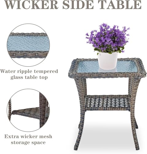 Patio Wicker Chairs Swivel Rocker – Outdoor Swivel Rocking Chairs Set of 2 with Rattan Side Table, Patio Swivel Glider Chair 3 Piece Patio Furniture Sets for Deck Porch Pool Brown/Blue - Image 67