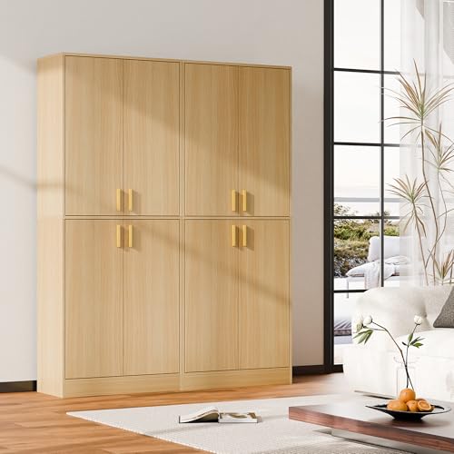 Cozy Castle Kitchen Pantry Cabinet, 71 Tall Wood Storage Cabinet with Doors and Shelves 4 Doors Freestanding Cupboard Utility Hutch for Dining Room Living Room Bathroom Furniture, Gray - Image 18