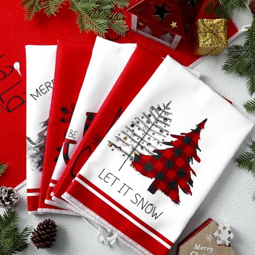 Geyoga 6 Pcs Merry Christmas Kitchen Towels Buffalo Plaid Xmas Tree Dish Towels Hand Towel Tea Towel Absorbent Soft Drying Cloth for Holiday Housewarming Gifts, 16×24 Inch(Gray White) - Image 21