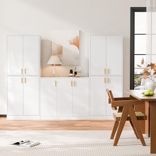 Cozy Castle Kitchen Pantry Cabinet, 71 Tall Wood Storage Cabinet with Doors and Shelves 4 Doors Freestanding Cupboard Utility Hutch for Dining Room Living Room Bathroom Furniture, Gray - Image 10