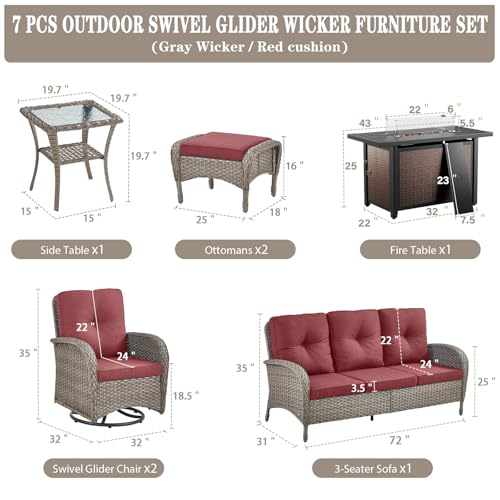 Patio Wicker Chairs Swivel Rocker – Outdoor Swivel Rocking Chairs Set of 2 with Rattan Side Table, Patio Swivel Glider Chair 3 Piece Patio Furniture Sets for Deck Porch Pool Brown/Blue - Image 120