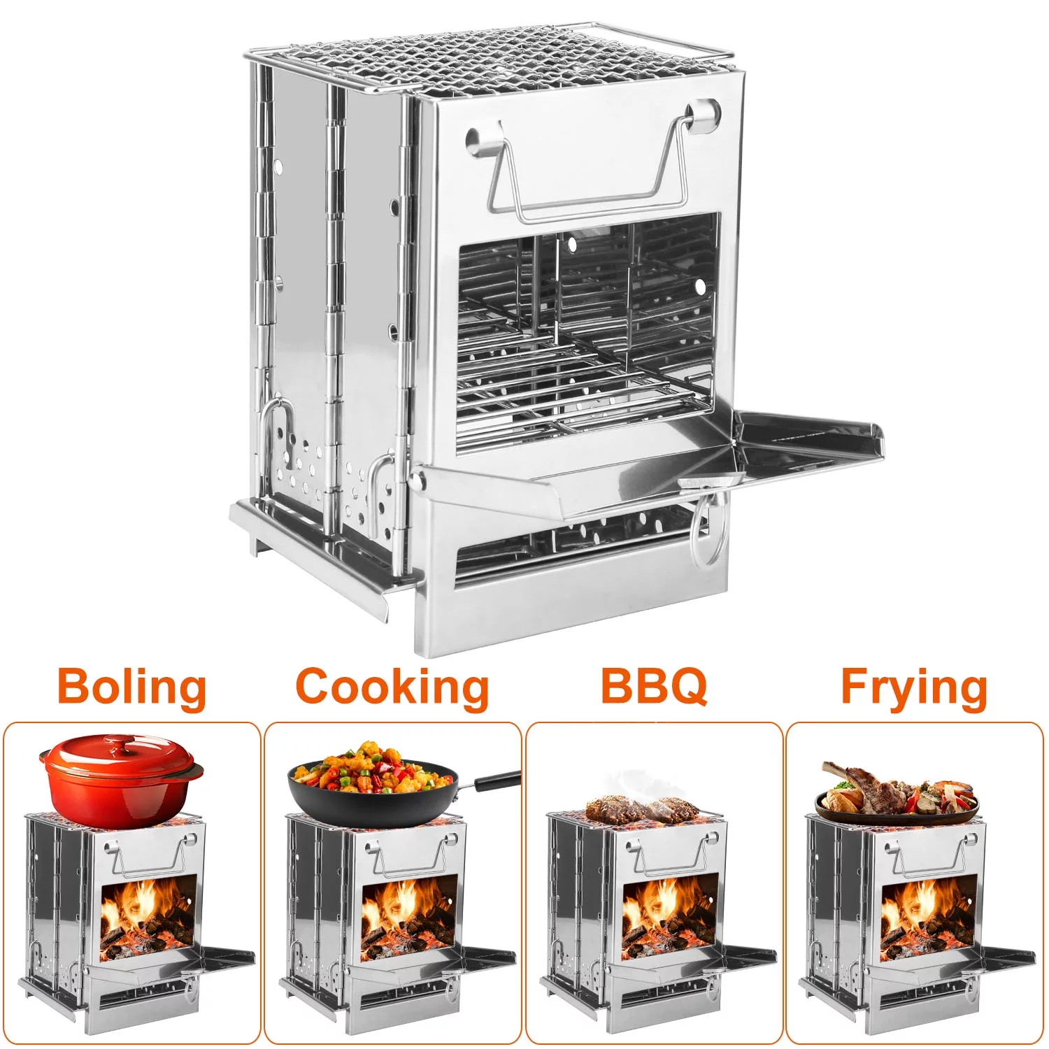 Folding Wood Burning Camp Stove, iMounTEK Small Portable Stainless Steel Backpacking Stove Outdoor Cooking Tents Heating Hiking Survival, Mini BBQ Stove with Carry Bag - Image 7