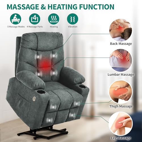 YITAHOME Power Lift Recliner Chair, Modern Fabric Recliner Chair with Massage and Heat, Spacious Seat, USB Ports, Cup Holders, Remote Control, Suitable for Living Room Dark Grey2 - Image 5