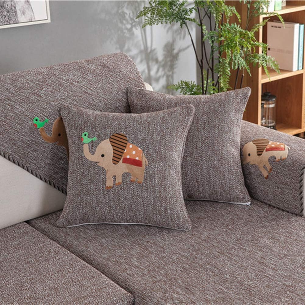 Solid Color Soft Cotton Woven Sectional Couch Cover Non Slip Simple Style Sofa Cover Decorative Home Sofa Loveseat with Small Elephant Pattern-Brown-a 45x45cm - Image 5