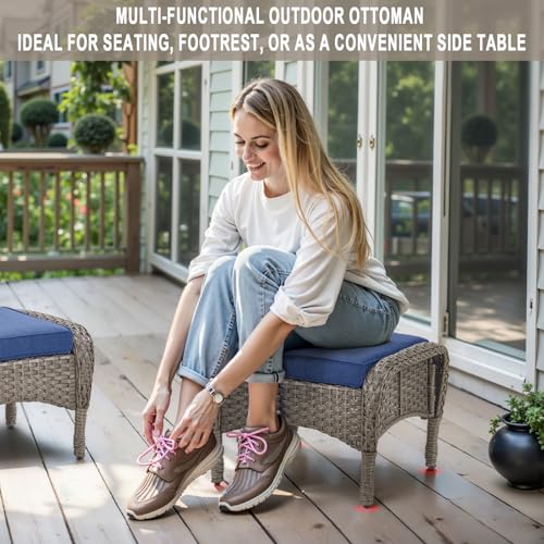 Patio Wicker Chairs Swivel Rocker – Outdoor Swivel Rocking Chairs Set of 2 with Rattan Side Table, Patio Swivel Glider Chair 3 Piece Patio Furniture Sets for Deck Porch Pool Brown/Blue - Image 213
