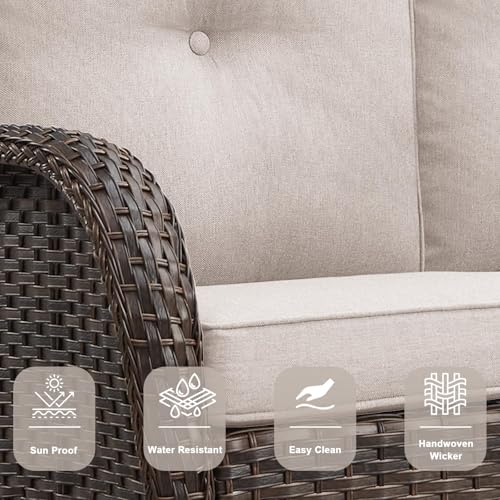 Patio Wicker Chairs Swivel Rocker – Outdoor Swivel Rocking Chairs Set of 2 with Rattan Side Table, Patio Swivel Glider Chair 3 Piece Patio Furniture Sets for Deck Porch Pool Brown/Blue - Image 202
