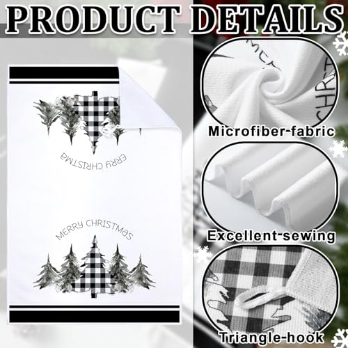 Geyoga 6 Pcs Merry Christmas Kitchen Towels Buffalo Plaid Xmas Tree Dish Towels Hand Towel Tea Towel Absorbent Soft Drying Cloth for Holiday Housewarming Gifts, 16×24 Inch(Gray White) - Image 7