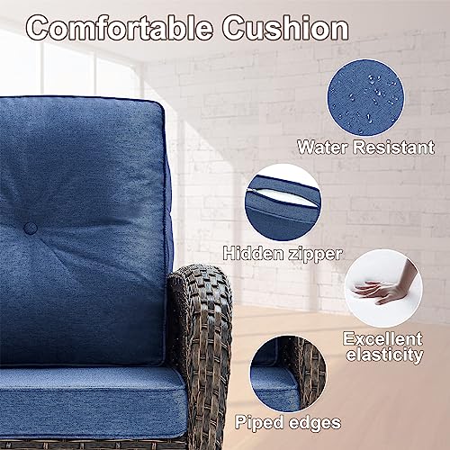 Patio Wicker Chairs Swivel Rocker – Outdoor Swivel Rocking Chairs Set of 2 with Rattan Side Table, Patio Swivel Glider Chair 3 Piece Patio Furniture Sets for Deck Porch Pool Brown/Blue - Image 105