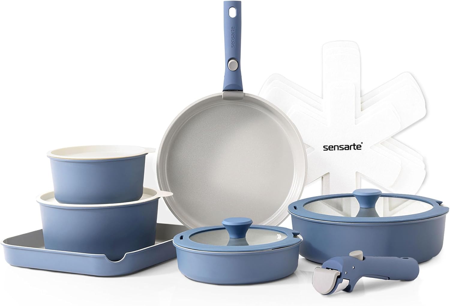 SENSARTE 17 Piece Ceramic Pots and Pans Set, Nonstick Detachable Handle Cookware, Induction Kitchen Cookware Set with Removable Handle, Dishwasher ?? Oven Safe (Gray) - Image 5