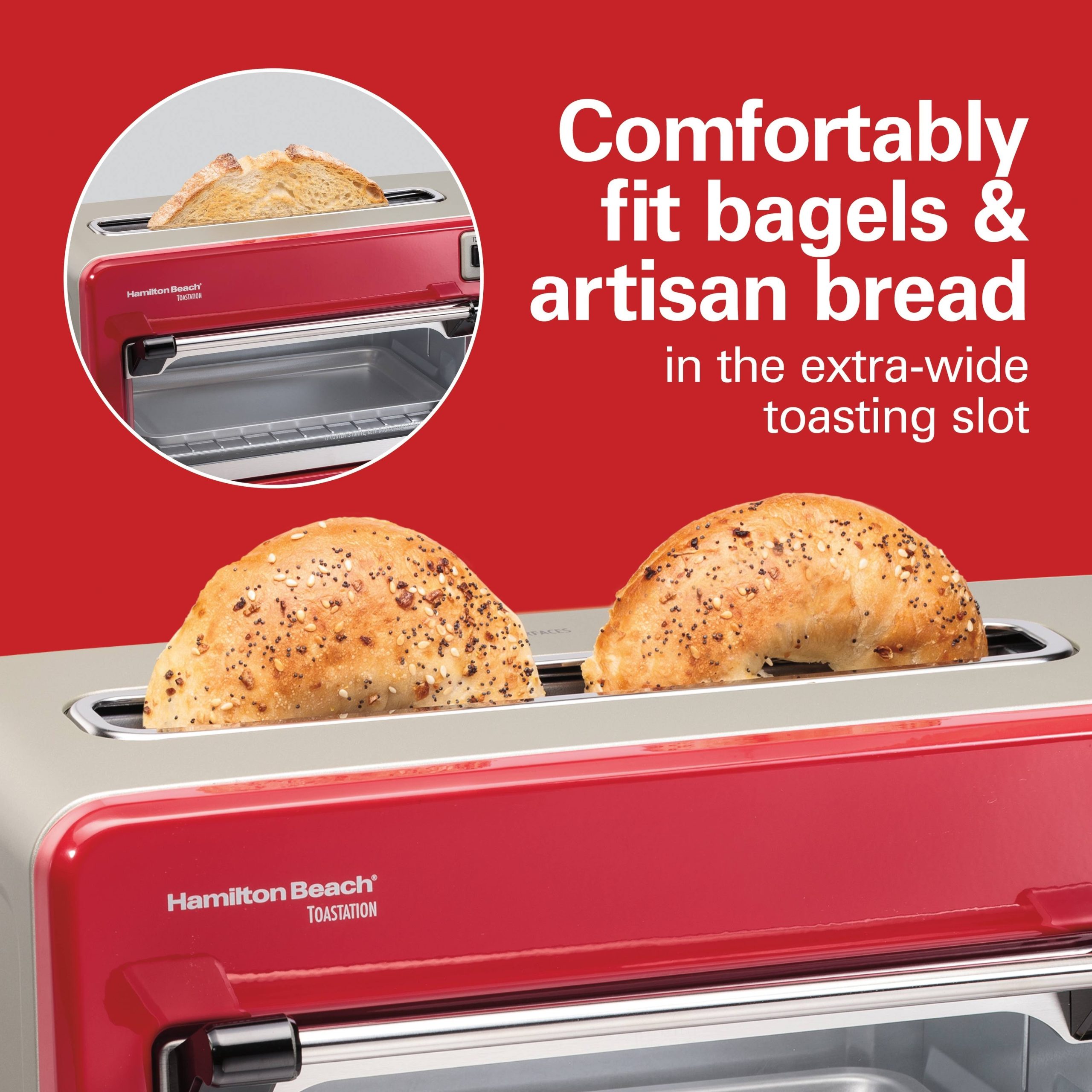 Hamilton Beach – Toastation 2-Slice Countertop Toaster and Toaster Oven – Red 22724 - Image 4