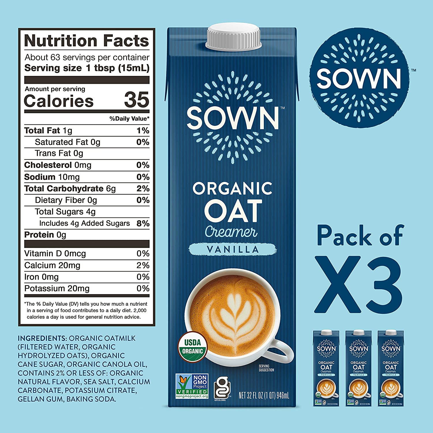 SOWN Organic Oat Creamer Unsweetened – Barista Oat Milk Non Dairy Coffee Creamer – Plant Based, Dairy-Free, Vegan, 0g Added Sugar, Gluten-Free, Non-GMO, Shelf Stable – 32oz (Pack of 6) - Image 32