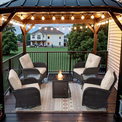 Patio Wicker Chairs Swivel Rocker – Outdoor Swivel Rocking Chairs Set of 2 with Rattan Side Table, Patio Swivel Glider Chair 3 Piece Patio Furniture Sets for Deck Porch Pool Brown/Blue - Image 178
