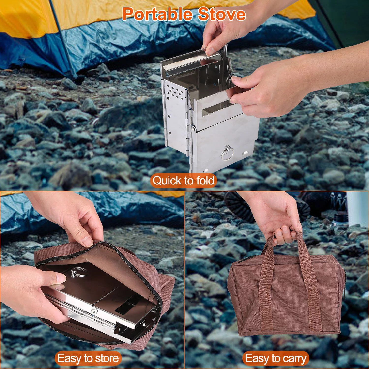 Folding Wood Burning Camp Stove, iMounTEK Small Portable Stainless Steel Backpacking Stove Outdoor Cooking Tents Heating Hiking Survival, Mini BBQ Stove with Carry Bag - Image 10