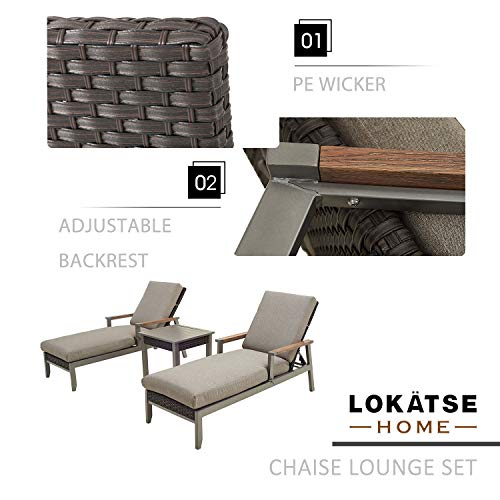 LOKATSE HOME Outdoor Patio Chaise Lounge Chair Cushion Furniture Reclining Adjustable with Armrest for Pool, Deck or Yard, Dark Gray - Image 4