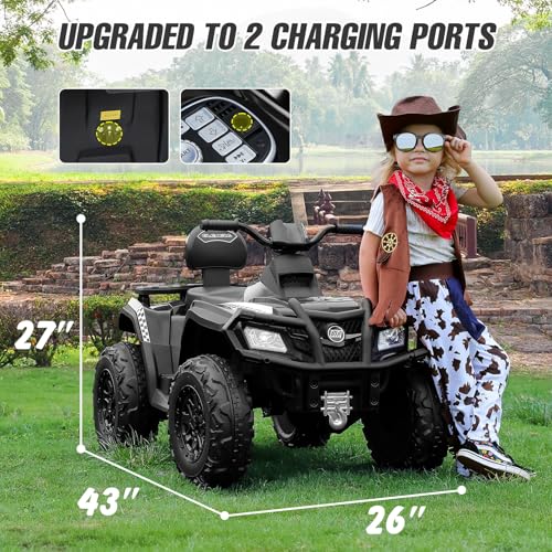 ELEMARA 2 Seater Kids ATV, 4 Wheeler Quad Electric Vehicle with 10AH Battery, 4mph Max Speed, 2 Charging Ports, LED Headlights, Music, Radio, 12V Battery Powered Ride on Car for Boys & Girls, Green - Image 6