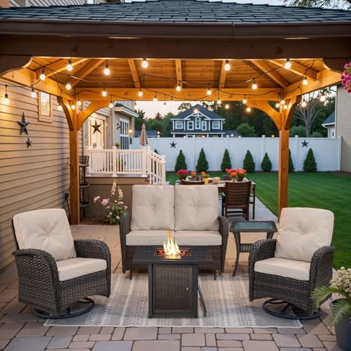 Patio Wicker Chairs Swivel Rocker – Outdoor Swivel Rocking Chairs Set of 2 with Rattan Side Table, Patio Swivel Glider Chair 3 Piece Patio Furniture Sets for Deck Porch Pool Brown/Blue - Image 90