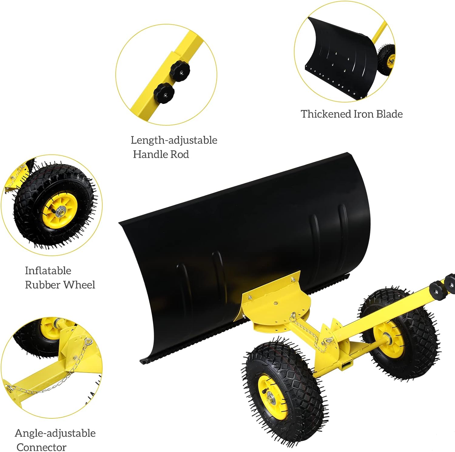 Outvita Snow Shovel with Wheels, 29 Wide 18 Long Snow Plow Shovel Angle & Height Adjustable Padded Handle Efficient Snow Clean Tool for Driveway or Pavement (Yellow) - Image 5