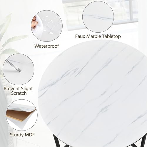 Yaheetech Faux Marble Side Table, 16in End Table Modern Accent Sofa Table w/X-Based, Round Tabletop, Sturdy Metal Legs for Living Room, Black - Image 25