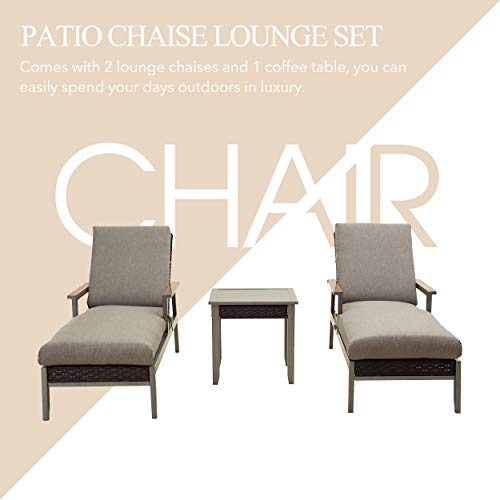 LOKATSE HOME Outdoor Patio Chaise Lounge Chair Cushion Furniture Reclining Adjustable with Armrest for Pool, Deck or Yard, Dark Gray - Image 3