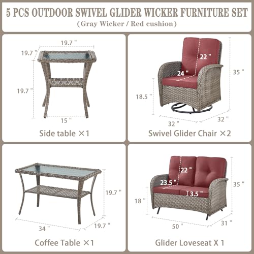 Patio Wicker Chairs Swivel Rocker – Outdoor Swivel Rocking Chairs Set of 2 with Rattan Side Table, Patio Swivel Glider Chair 3 Piece Patio Furniture Sets for Deck Porch Pool Brown/Blue - Image 230
