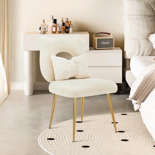 Furnimart Cute Vanity Chair, Bear Shape Makeup Chair with Backrest Pillow, Comfy Accent Chair Desk Chair Teddy fabric with Golden Metal Legs for Living Room/Dressing Room/Home Office Green - Image 8