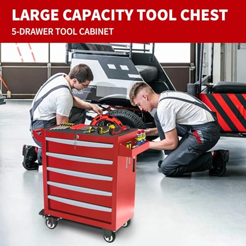 Rolling Tool Chest, Metal Tool Box with 5 Drawers, Lockable Garage Storage Cabinets Sliding Tool Drawer Cart on Wheels Toolbox Organization Workbench for Workshop Warehouse Repair Shop - Image 27