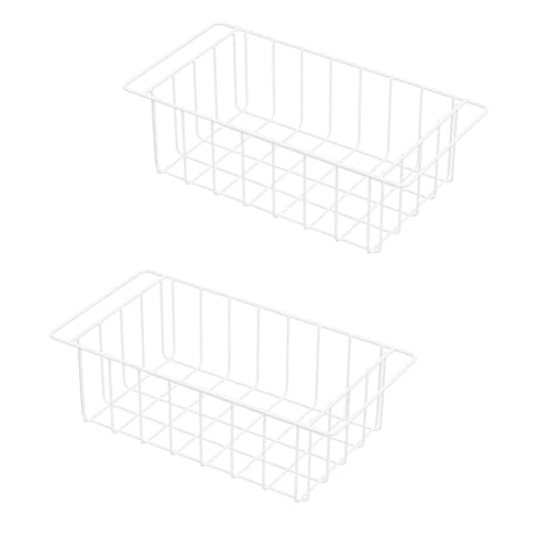 Freezer Wire Baskets, Kitchen Storage Organizer Bins for Chest and Upright Freezer, Refrigerator Dividers Containers with Handles – Pearl White (3)