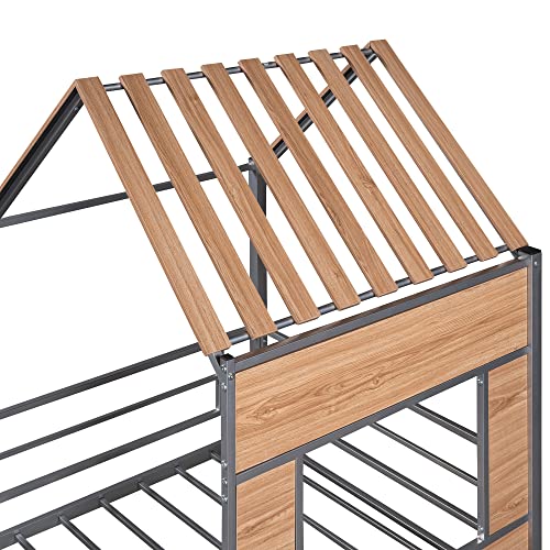 Harper & Bright Designs Kids House Beds Low Loft Bed Frame with Roof, Window, Guardrail and Ladder, Metal Twin Size Loft Bed for Kids Teens Girls Boys (Twin, White) - Image 22
